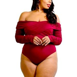 Burgundy Plus Size Wrap Bodysuit